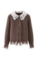 Cardigan Sweaters Women Long Sleeve Knitted Coat Lace Patchwork Design Retro Tops