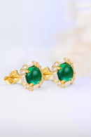 Sterling Silver Round Emerald Gemstone Engagement 18K Gold Plated Earrings For Women Fine Jewellery