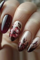 Nails Flower Mid-length Nail French Almond Manicure Removable Wearable Nail Tips Art