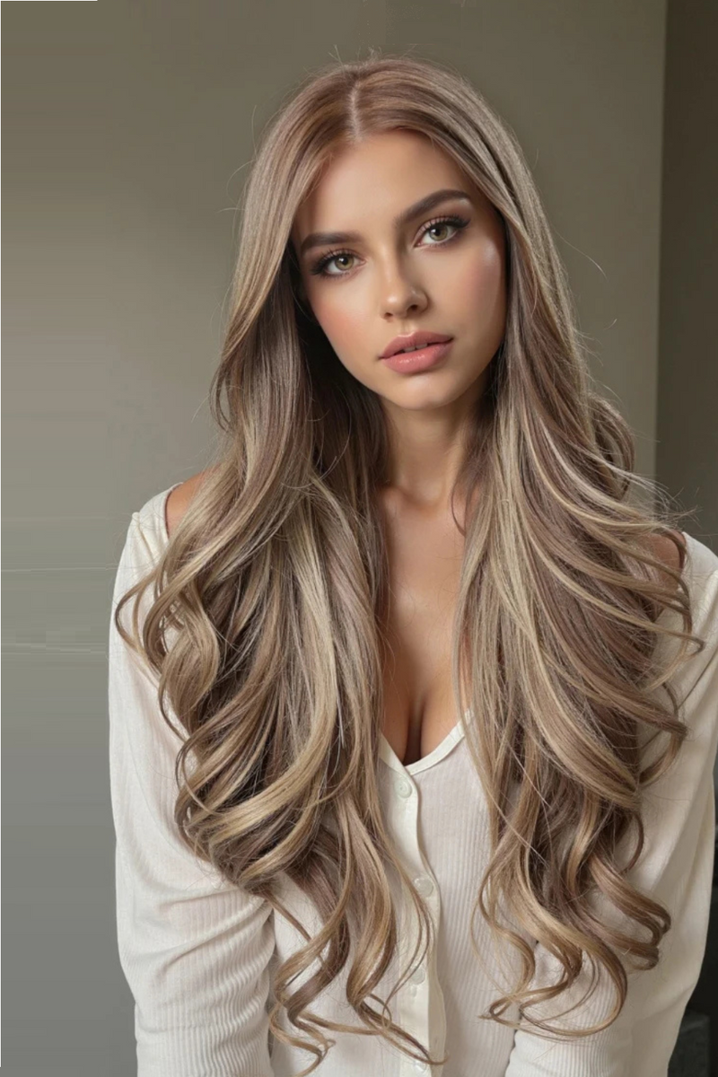 Brown Highlight Wigs Front Wig For Women Long Layer Hair Heat Resistant Natural Hairline