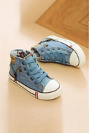 Children Shoes Sewing Thread Denim Kids Round Toe Outdoor Soft Sole Simple Retro Style Shoes