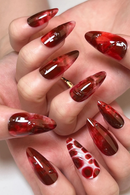 Halloween Scarlet Red Halo Dyeing Fake Nails Pumpkin Skeleton Detachable Finished False Nails Press on Nails