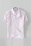 Linen shirt men summer flax men shirt turn-down collar solid pink shirts male