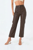 Women Leather Slim Pencil Pants Ladies Chic Elastic Splicing Straight Trousers With Pocket