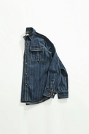 Retro Striped Denim Men's Casual American Thin Outerwear Top Stand Fit