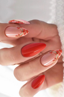 Almond False Nails with Sticky Tabs Red Flower Beautiful Nails Press on Nails for Women