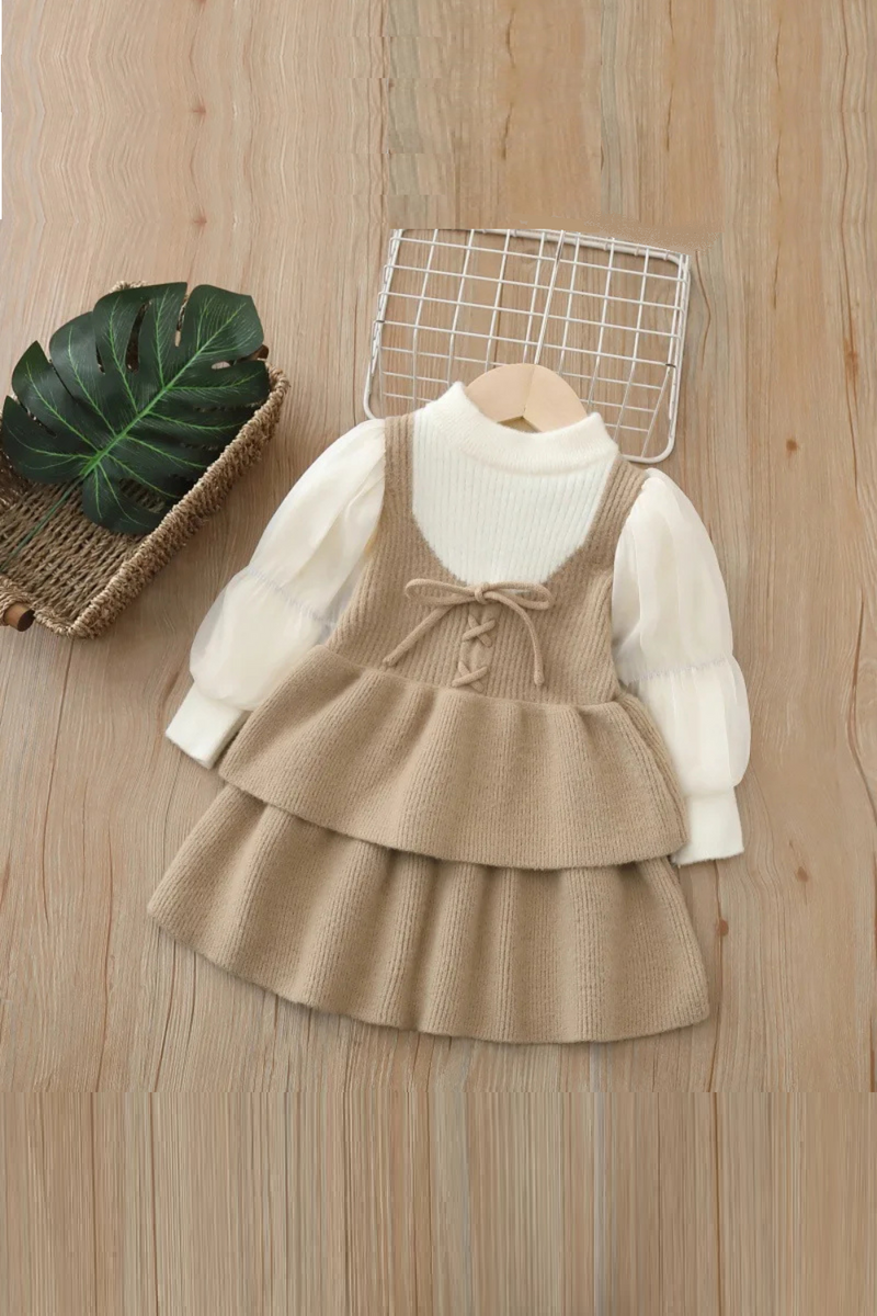 Autumn Kids Jersey Dress 2-6T Cute Color Block Puff Sleeve Girls Princ Autumn Kids Jersey Dress 2-6T Cute Color Block Puff Sleeve Girls Princ