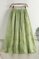 Spring Flower Embroidery Fresh Chiffon Skirts Breathable Mid-Length Summer Female Skirts