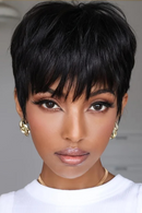 150% density pixie cut  short straight human hair wig 6inch machine made black/4/99j color daily party cosplay use remy wig