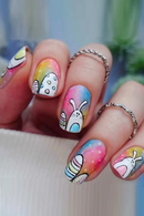 24pcs Short False Nails Easter Cute Fat Rabbit Nails Wearable Sweet Cute Press on Nails for Girls