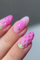 24pcs Strawberry False Nails Gradient Purple Fake Nails Full Cover Wearable Ins Short Round Press on Nails for Girls