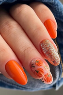 Oval Press on Nails To Stick on Kawaii Cute Pumpkin Glitter Autumn Women Full Set Fake Nail Art