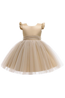 Summer Children Birthday Party Dress Girls Princess Dress Lace Skirt Flying Sleeve Dress Baby Kids Clothes