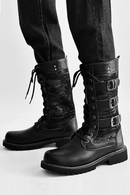 Men Boots Boots Motorcycle Boots for Men Lace-up Platform Boot Mid-Calf Casual Leather