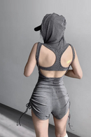 Sleeveless Jumpsuit Shorts Women Spring Summer Slim Fit Drawstring Shorts Hooded Playsuit