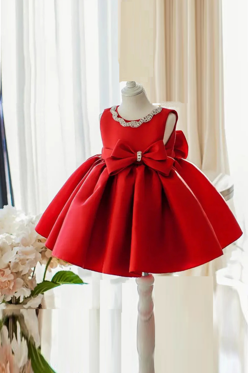 Flower Girl Dress Princess Dress Girl Puffy Dress Red Children's Evening Dress Baby Girl First Birthday Performance Dress Summer