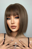 Brown Highlight Short Straight Hair Wig Bob Wigs With Bangs for Women