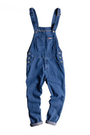 Men stripe blue denim bib overalls Suspenders jumpsuits Coveralls Youth jeans