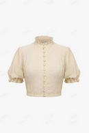 Gothic Puff Sleeves Ruffles Neck Full Buttons Cropped Top Ladies Summer Streetwear Textured T-Shirts