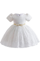Baby Girl Dress Toddler Flower White Lace Years Birthday Princess Kids Party Weddings Outerwear Golden Belt