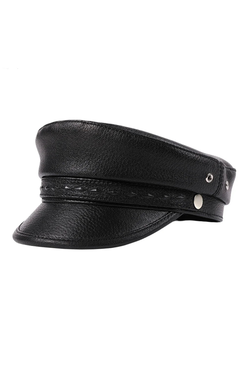 Black Military Hat Man Real Leather Winter Hats for Men Motorcycle Army Cap Genuine Leather