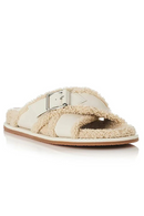 Autumn Winter Product Leather Flat Bottom Cross Belt Women Furniture Outdoor Warm Plush Slippers