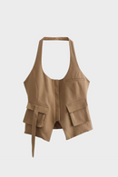 Personalized Design Women's Sleeveless Versatile Vest Halter Neck Backless Zipper Short Top