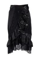 Black Satin & Lace Floral Ruffles Steampunk Skirt Burlesque Vintage Sexy Skirts Womens Gothic Clothing