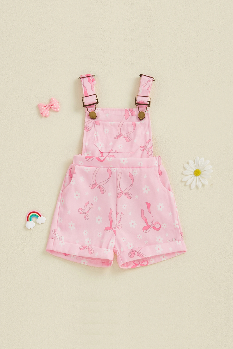Summer Toddler Girls Overalls Jumpsuits Shorts Bow Daisy Sleeveless Elastic Waist Suspender Romper