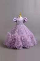 Girls Pearl Puff Sleeve Princess Dress 4-12 Years Old Embroidered Puff Skirt Carnival Birthday Party Evening Dress