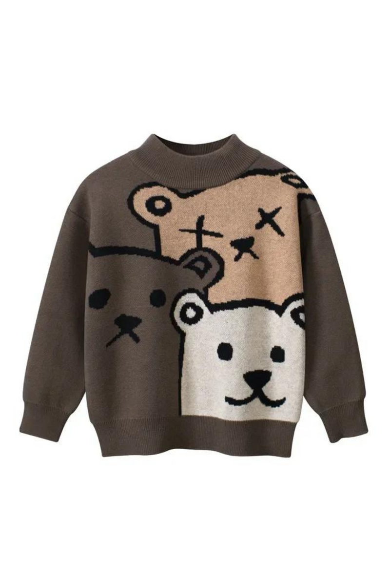 Cartoon Bear Children's Sweater Winter Clothes Boys Girls Knitwear Turtleneck Jumper Top Kids Outfit