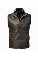 Mens Leather Vest Vintage Casual Steampunk Motorcycle Jakcet Coat Autumn Detachable Fur Collar Vest