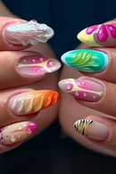 Crystal Stripes Fake Nails Press On Acrylic Nails Long Almond Flash Gradient Blush French False Nails Decor Wearable