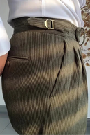 Casual Men Ribbed Trousers Autumn  Corduroy Pants For Men Belt Lace-up Slim Fit Pants