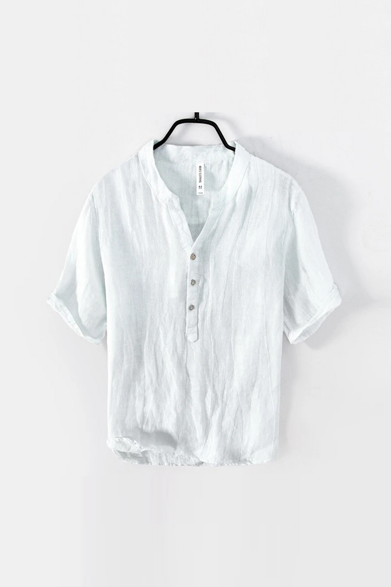 Retro Pure Linen Shirt Men Brand Short Sleeve Shirts For Men
