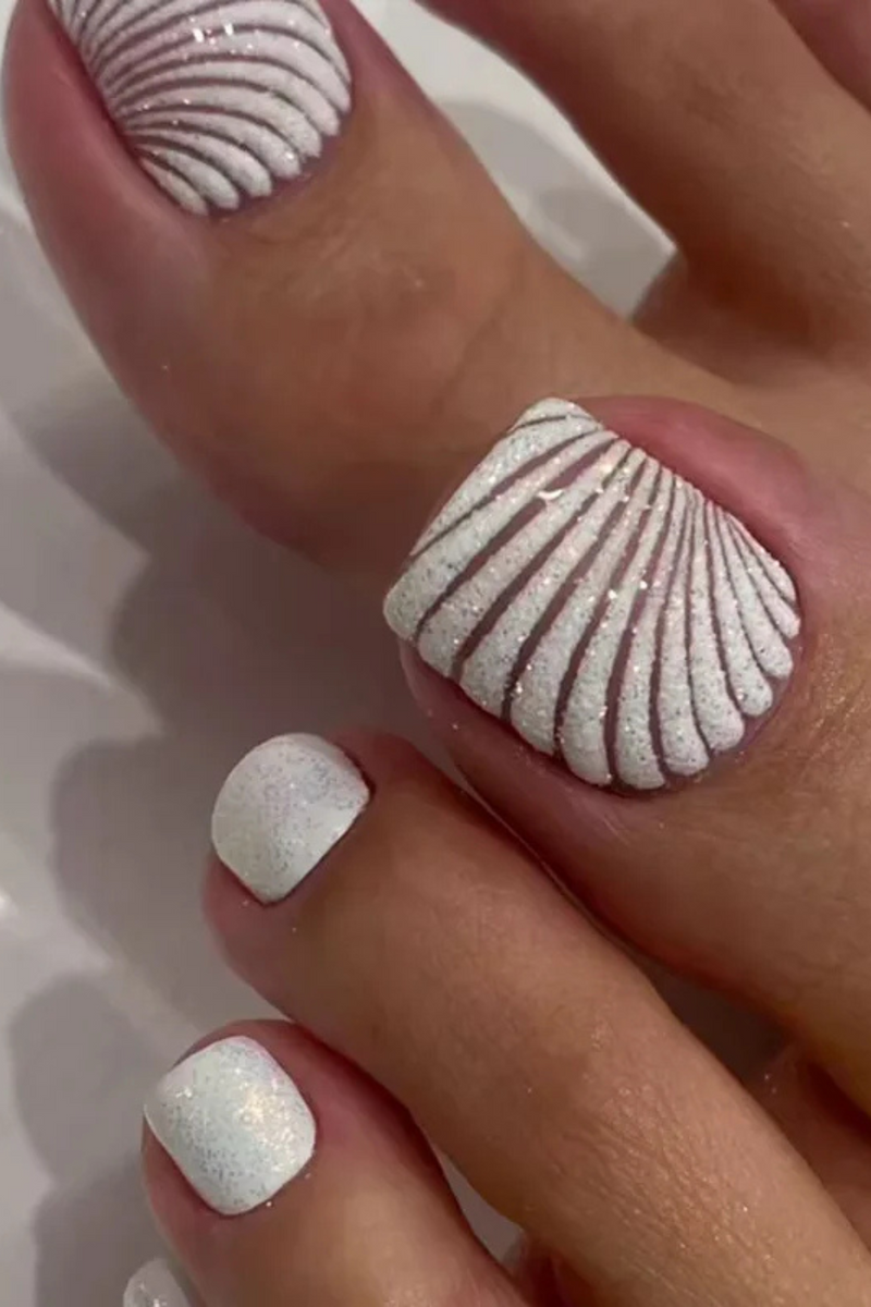24pcs Toenails with Glitter Nails Women Wearable Full Cover Press on Toenails