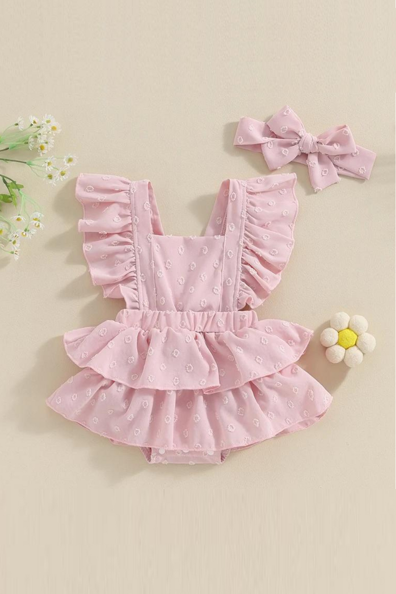 Newborn Baby Girl Outfits Ruffle Sleeve Romper Jumpsuit Cute Clothes and Headband