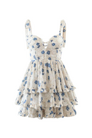 Summer Sling Dress Women Floral Ruffle Cake Mini Dress Sweet Ladies Holiday