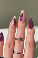 24 pcs long almond shaped French Flash butterfly fingernail