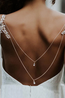 Zircon Tassel Pendant Back Chain Necklace for Dress Backless Water Drop Flower Crystal Shoulder Chain Body Jewelry Wedding Boho