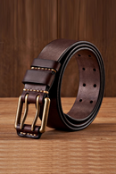 Men Belt Genuine Leather Belt Copper Double Needle Buckle Handmade Jeans Belt Male Strap