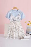 Floral Spaghetti Strap Dress with Blue T-Shirt