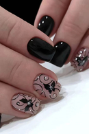 24pcs short square black vine butterfly fake nail rubbing strip&jelly glue