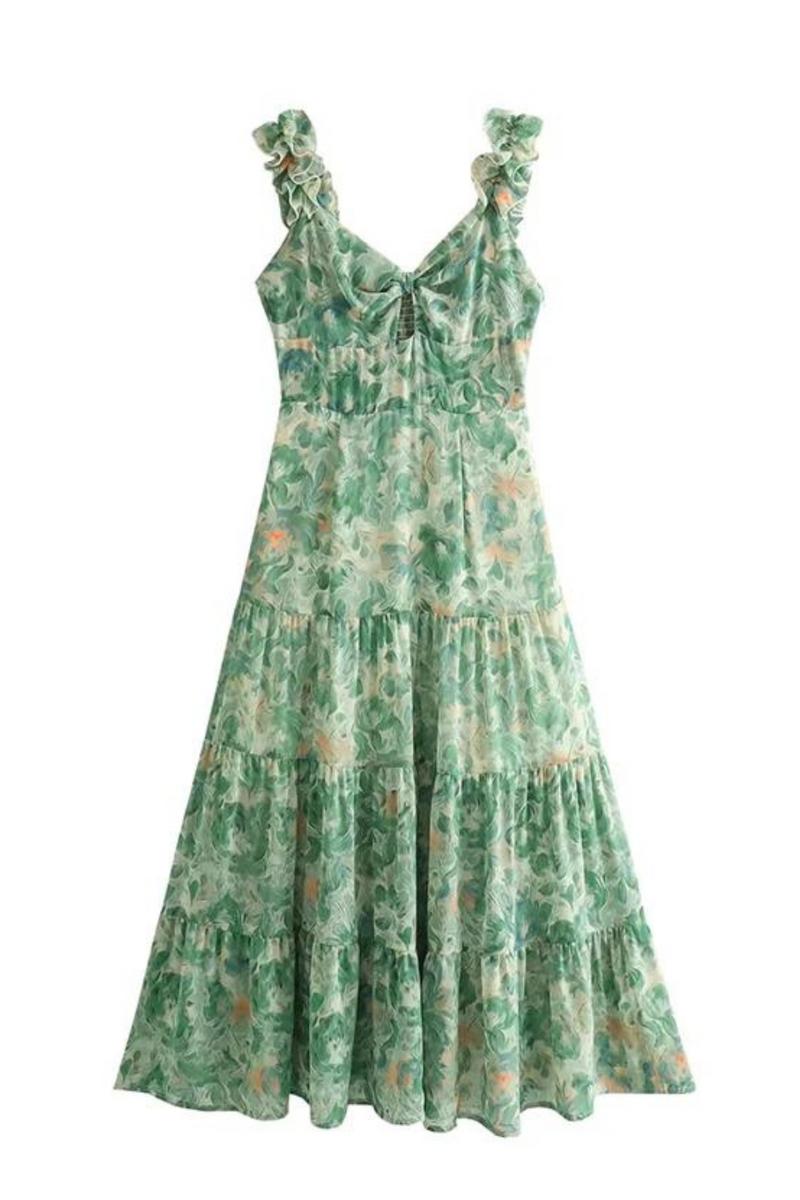 YENKYE Holiday Summer Dresses 2024 Women Sleeveless V Neck A-line Floral Print Long Dress Casual Vestidos