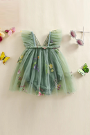 Baby Girls Romper Dress Mesh Flower Butterfly Embroidery Sleeveless Square Neck Adorable Jumpsuit