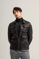 Mens Autumn Multi Pockets Real Coat Zipper Slim Fit Moto Biker Genuine Leather Jacket Windproof Coats