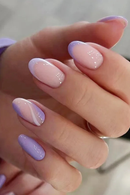 24Pcs Wave Pattern Designs Nails Tips Art Short Oval Sweet Simple Stripe Reusable Nail Stickers Full Cover Press Ons