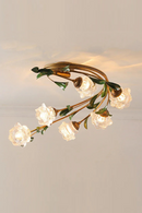 Nordic Room Apartment Chandelier Floral Wedding Pastoral Green Leaf Flower Glass Led Pendent Lamp