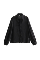Spring Women Semi-Sheer Shirt Solid Lapel Long Sleeve Streetwear Elegant Shirts