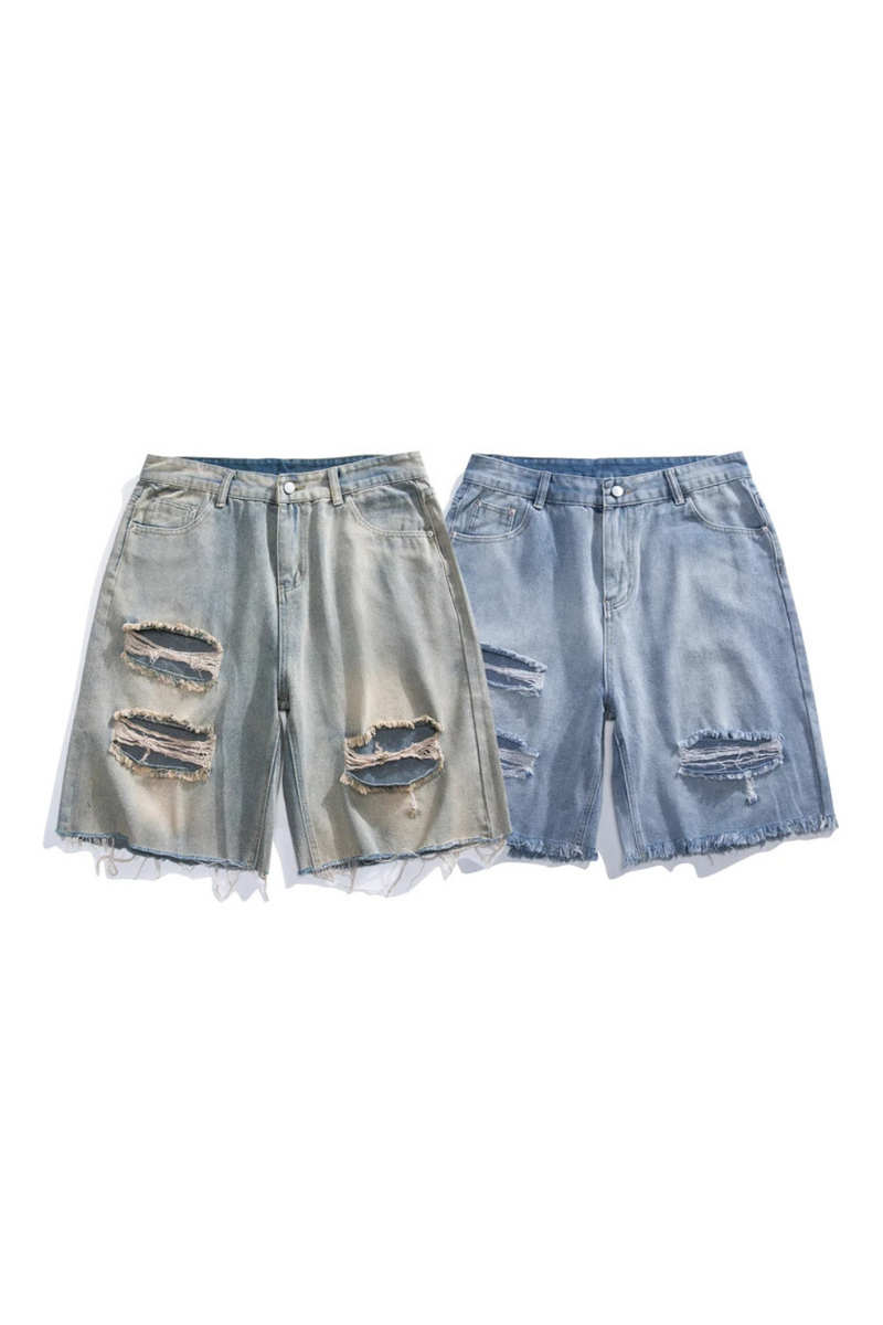 Summer Straight Ripped Men Jeans Casual Loose Denim Shorts